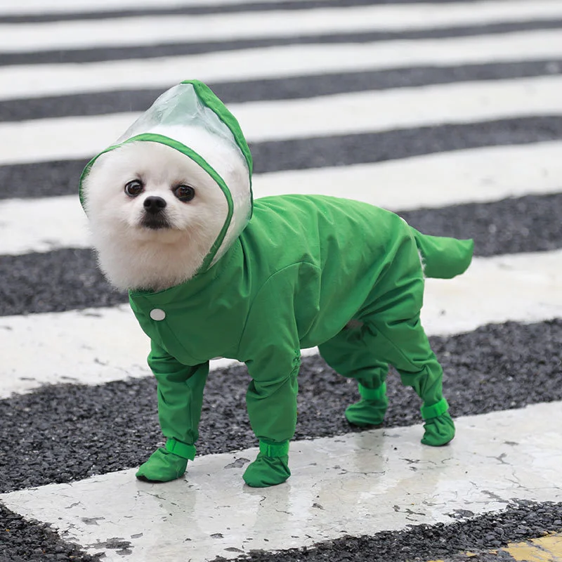 สัตว์เลี้ยงสุนัขเต็มรูปแบบ-สุนัขเสื้อกันฝน One-Piece Hooded กันน้ำ Rainboot เสื้อผ้าสำหรับเครื่องแต่งกาย ...