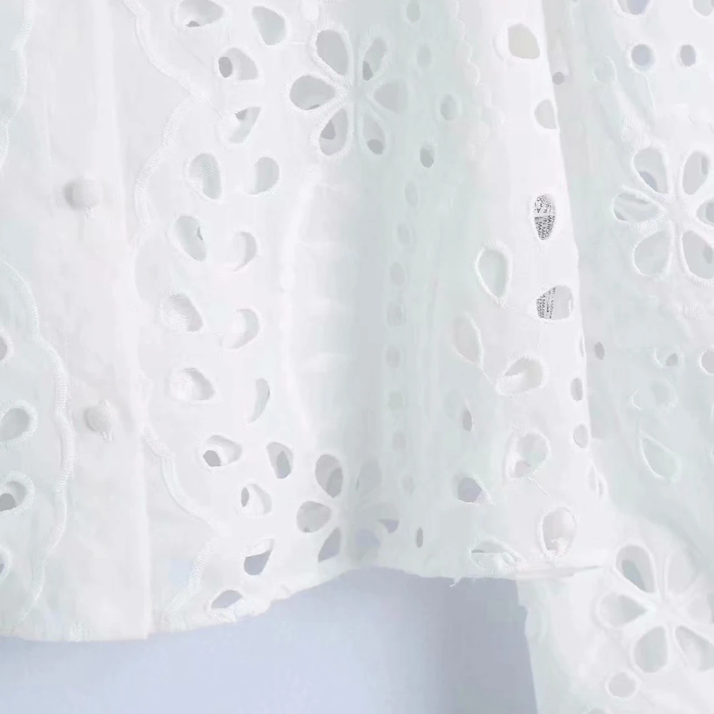 

ZA Women's Summer 2021 European and American Embroidery Hollow Lapel Lantern Sleeve Short Long Sleeve Shirt Blouse