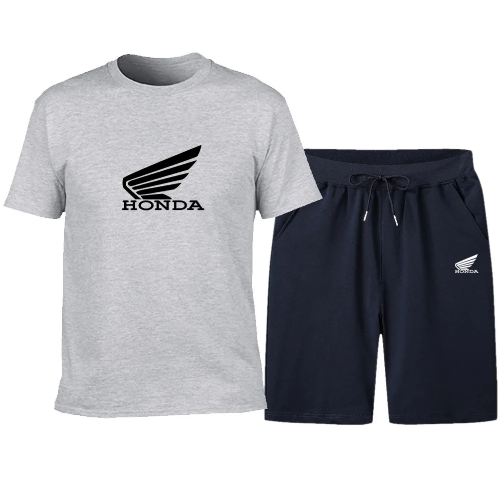 

2021 new HONDA car LOGO hot sale letter printing T-shirt short sleeve + shorts couple sports leisure suit
