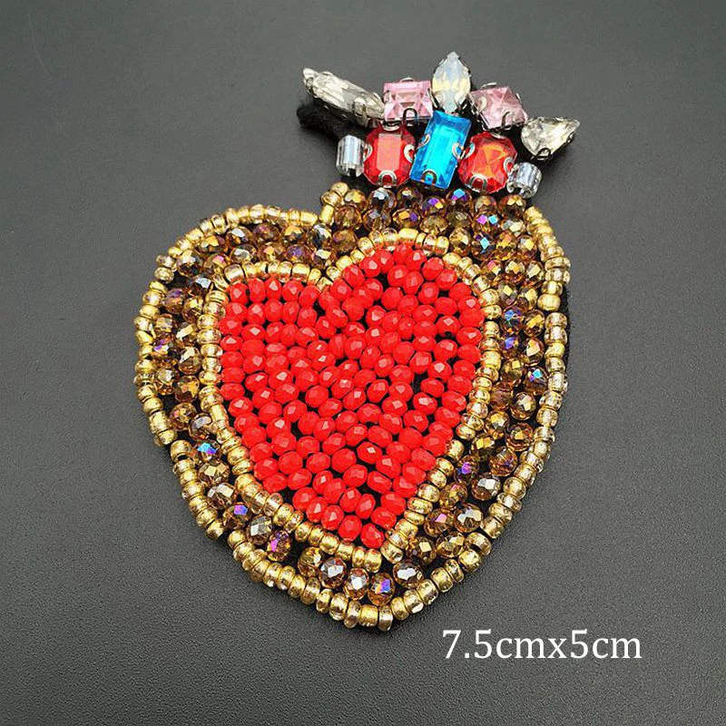 3D ручной работы нашивки со стразами и бисером сердце любовь пришить Кристалл