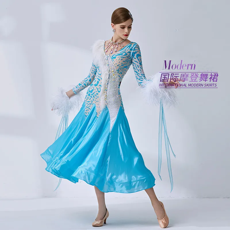 

The new National standard modern dance clothing big pendulum dress practice clothing ballroom dancing Waltz-B-1999
