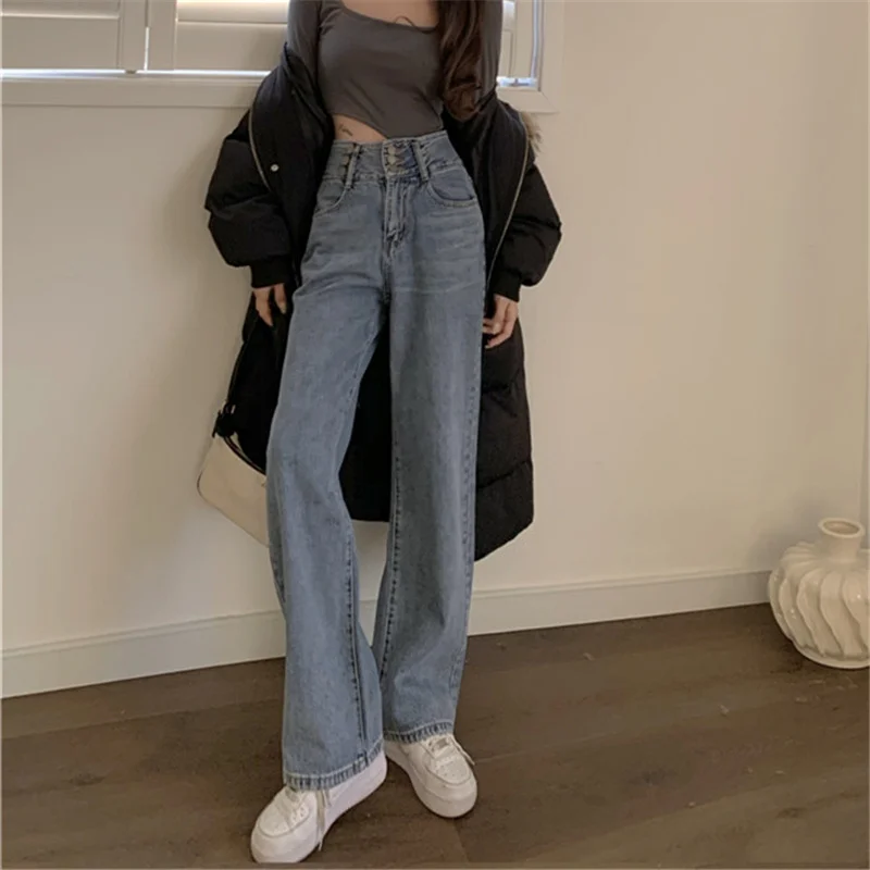 

Woman Jeans High Waist Clothes Wide Leg Denim Clothing Blue Streetwear Vintage Quality 2021 Fashion Harajuku Straight Pants