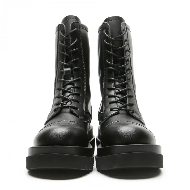 

Leather Boots Women Casual Shoes On Heels Booties Women with Platform Shoes Woman Boots Female Black Waterproof Bottines Femme