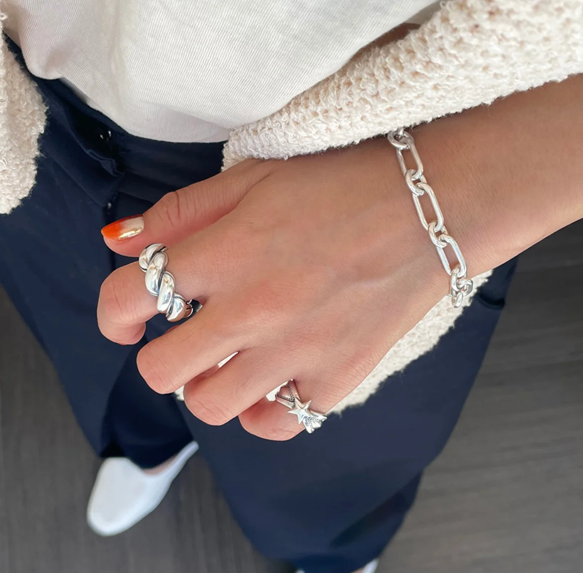 

925 silver men's antique silver ring new hip-hop style wide version men and women the same paragraph adjustable ring