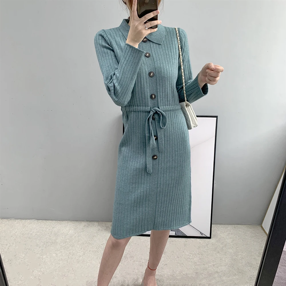 Женский трикотажный свитер с отложным воротником Длинный пуловер длинным