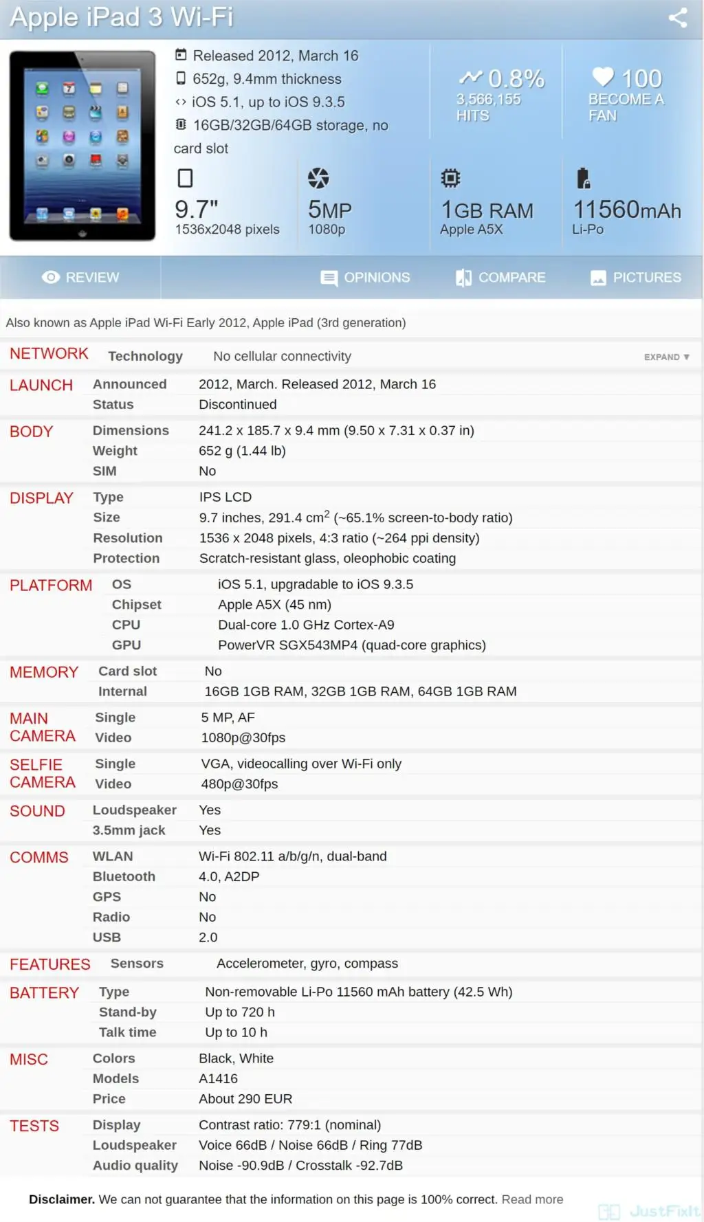 Original Refurbish Apple IPad 3 ipad 3th IPAD 2012 9.7 inches Wifi Version Black About 80% New