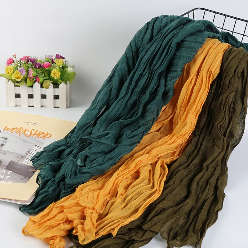 

New style plain pleated viscose cotton hijab scarf crinkle shawl women solid muslim headscarf wraps fashion scarves