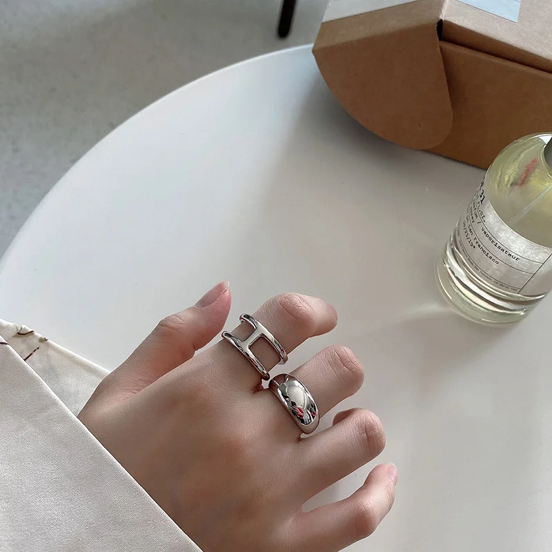 

925 Silver The Letter H Rings Jewelry Minimalism Charm Anel Bohemia Jewelry Vintage Boho Bague Femme Anelli Ring for Women