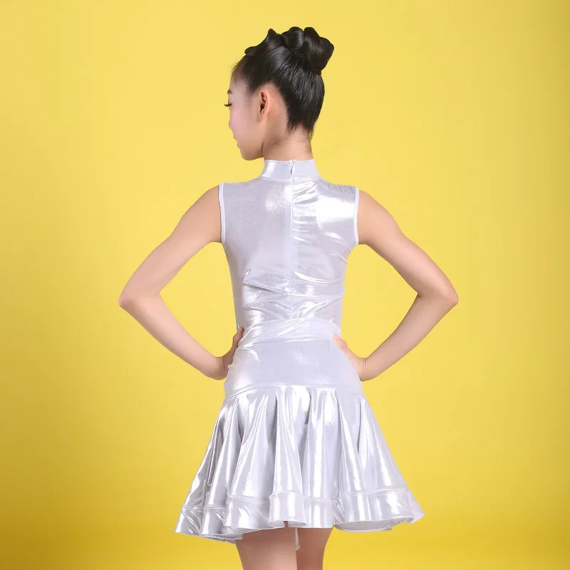 

Latin Dance Dress Girls White Sleeveless Split Suit Cha Cha Rumba Samba Dancing Competition Dresses Kids Stage Wear DNV13323
