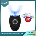 CkeyiN u-образная электрическая зубная щетка автоматическая ультразвуковая зубная щетка синий светильник Силиконовая зубная щетка уход за полостью рта чистка зубов