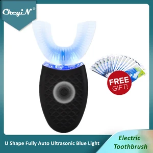 CkeyiN u-образная электрическая зубная щетка автоматическая ультразвуковая зубная щетка синий светильник Силиконовая зубная щетка уход за полостью рта чистка зубов