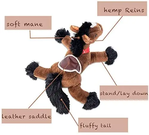 

Plush Horse Stuffed Animal Soft Little Pony Toy Farm AnimalGift for Baby Boy Kids Holidays, Party Decorations Brown Cowboy