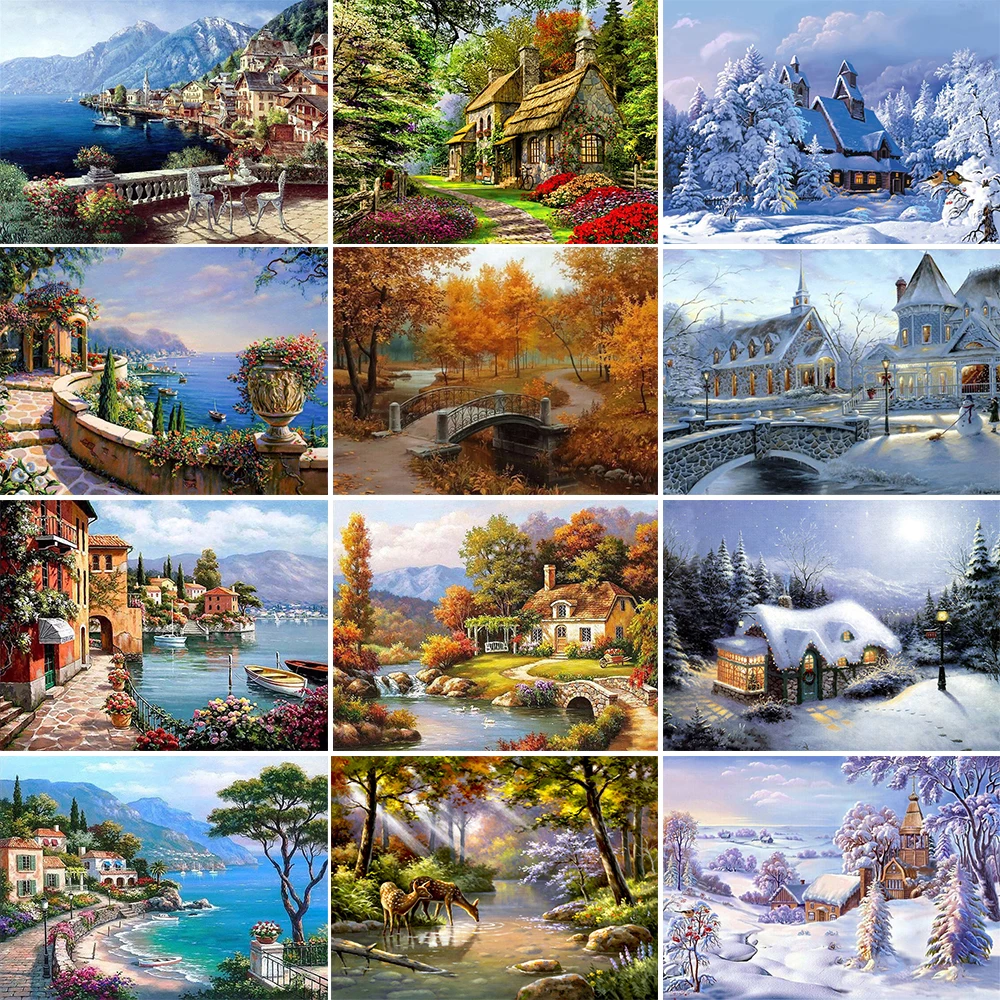 

5D Diamond Full Round Drill Diamond Painting Landscape Embroidery Mosaic Cross Stitch Winter Home Decor Gift