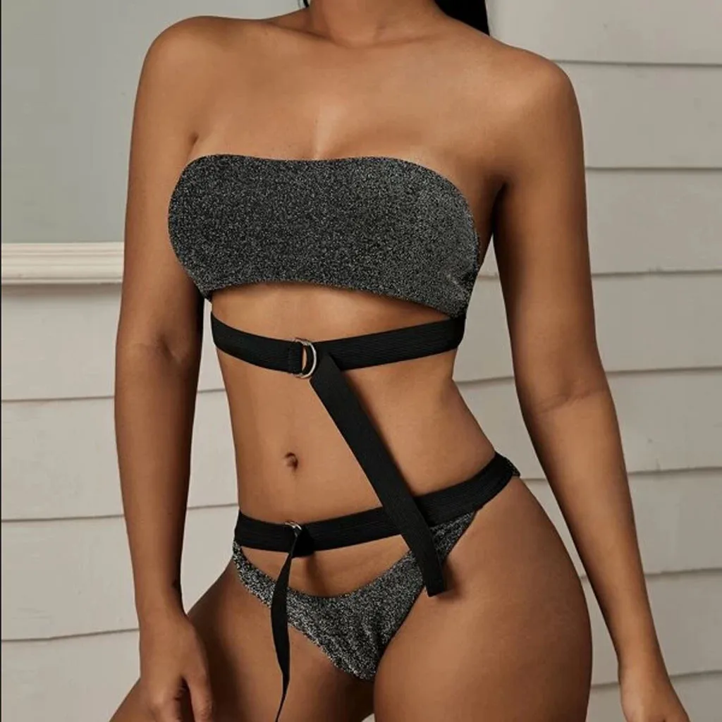 Женский пикантный Бюстгальтер-бандо на шнуровке пляжная одежда однотонные с