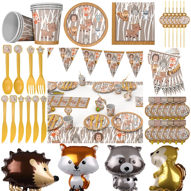 Новинка детская одноразовая посуда в стиле джунглей с рисунками животных енот