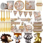 Новинка, детская одноразовая посуда в стиле джунглей с рисунками животных, енот, ежик, украшение на день рождения