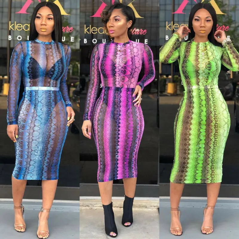 Женские Сексуальные вечерние Макси платья с длинным рукавом и круглым вырезом в