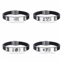 football player bracelet stainless steel engraved adjustable black silicone men wristband fans souvenir gifts