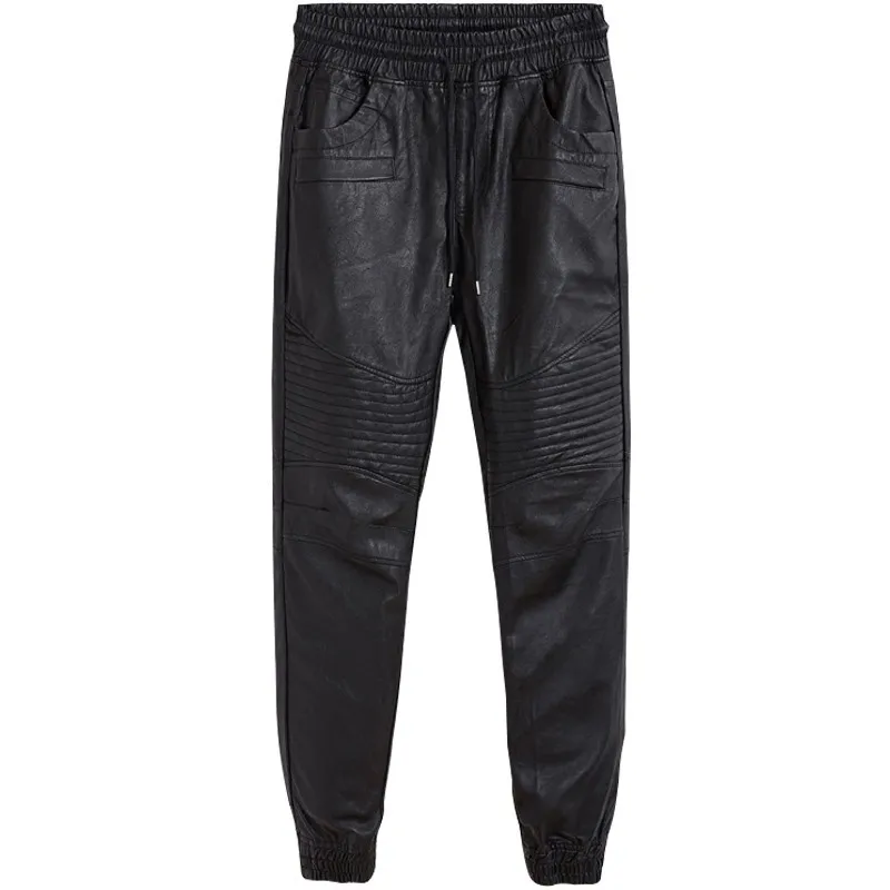 Осенние новые повседневные Лоскутные Мужские штаны из искусственной кожи с