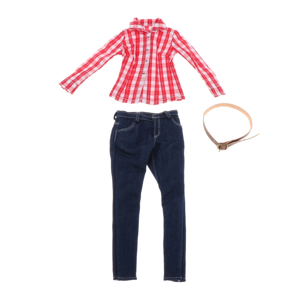 Масштаб 1/6 одежда красная простая рубашка и джинсовые брюки комплект для 12
