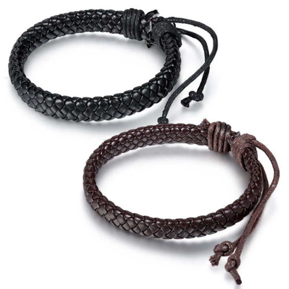 New Punk Men Leather Bracelet Bangle Cuff Rope Jewelry Black/Brown Braided Adjustable Fashion Bangles | Украшения и аксессуары