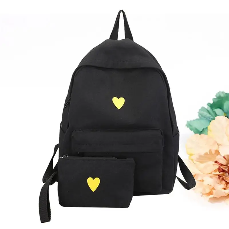 

Canvas Backpack Simple Love Decor Backpack for Girl School Travel Trip Shopping teenagers school backpack (Black)