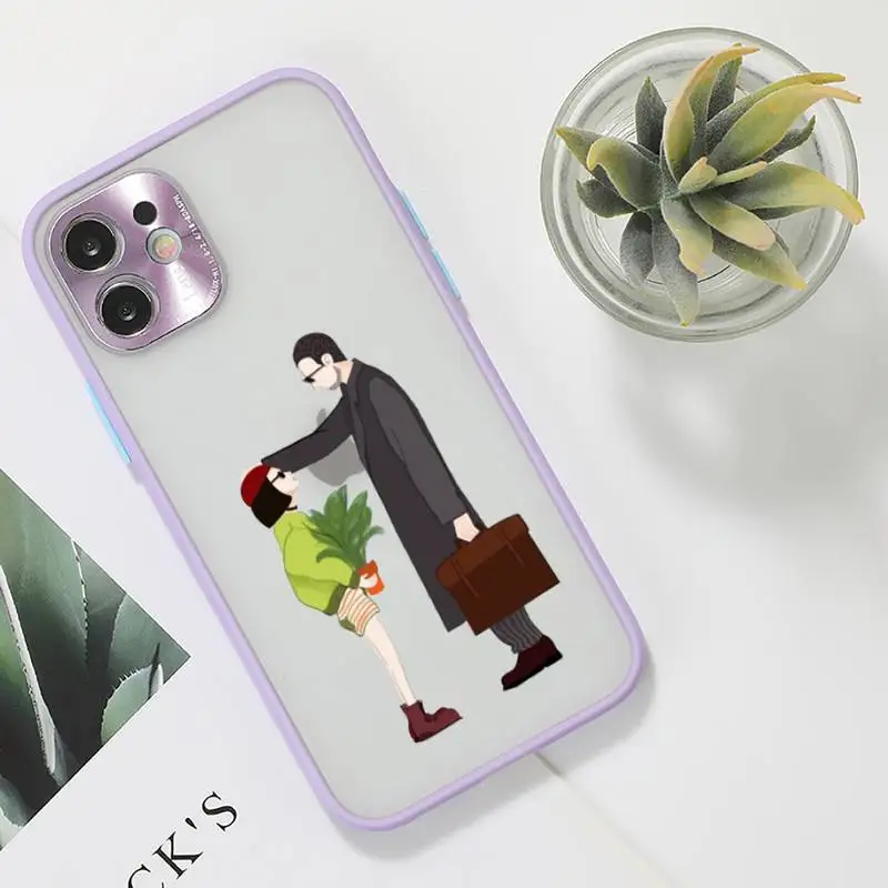

Movie Leon And Mathilda Phone Case For iPhone 12 11 Mini Pro XR XS Max 7 8 Plus X Matte transparent Purple Back Cover