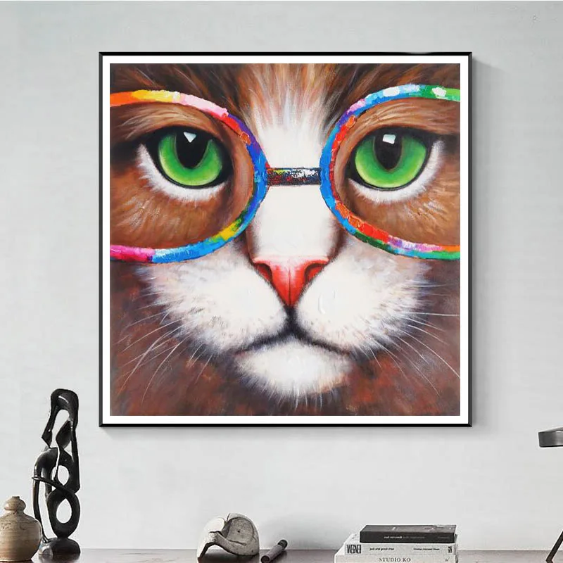 Животные Алмазная вышивка 5D DIY бриллиантовый рисунок Рождество очки Кот Вышивка
