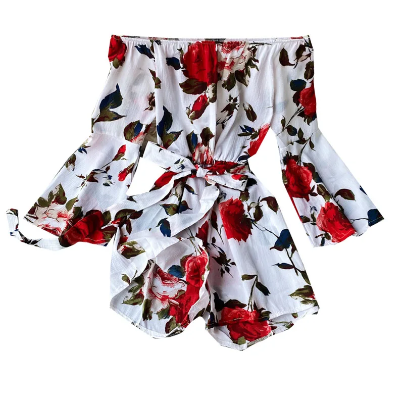 

Women Strap Backless Short Jumpsuits 2020 New Fashion Back Bow Flare Leg Playsuit Bohemian Workplace Loose Jumpsuit