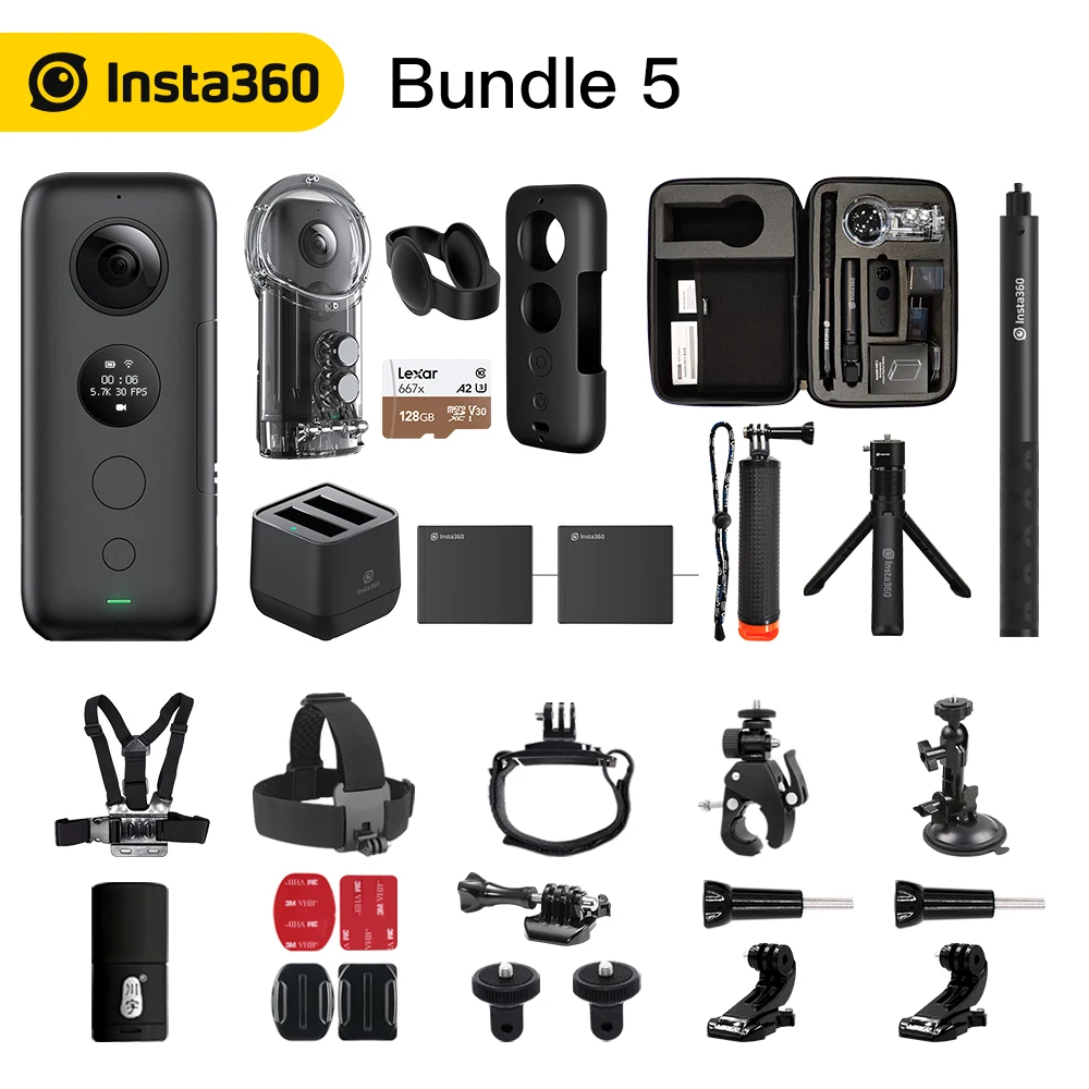 Insta360 ONE X Экшн-камера VR 360 панорамная камера для iPhone и Android 5,7 K видео 18MP фото невидимая селфи-палка - Цветной: Bundle 5