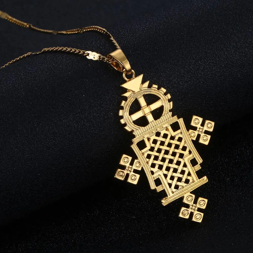 Ethiopian Gold Color Cross Pendant Necklace Eretrian Coptic Crosses Women Jewelry |