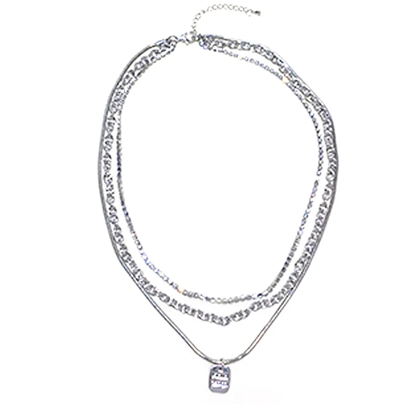 

LOVOACC Trendy Metallic Geometrical Multi-layer Square Pendant Necklace for Women Charming Letter Chunky Chain Necklace Jewelry