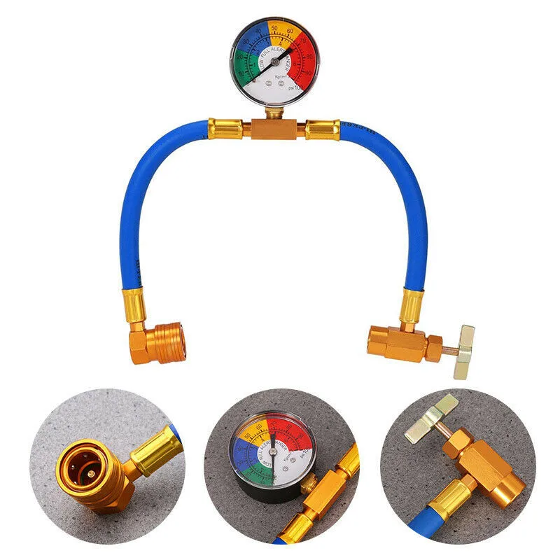 

Car Air Conditioning Refrigerant Recharge Measuring Kit Hose Gas Gauge R134a