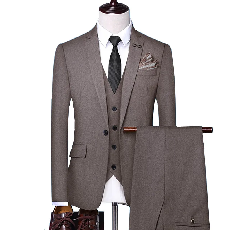 

Slim Fit Three Piece Suit Set / Men's Business Casual Dress Groom Wedding Blazers Jacket Coat Trousers Pants Waistcoat Vest