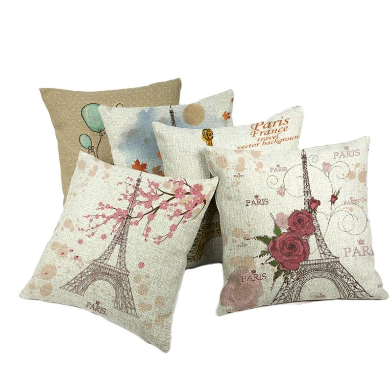 Красивая живописная девушка кленовые листья Эйфелева Подушка с башней крышка