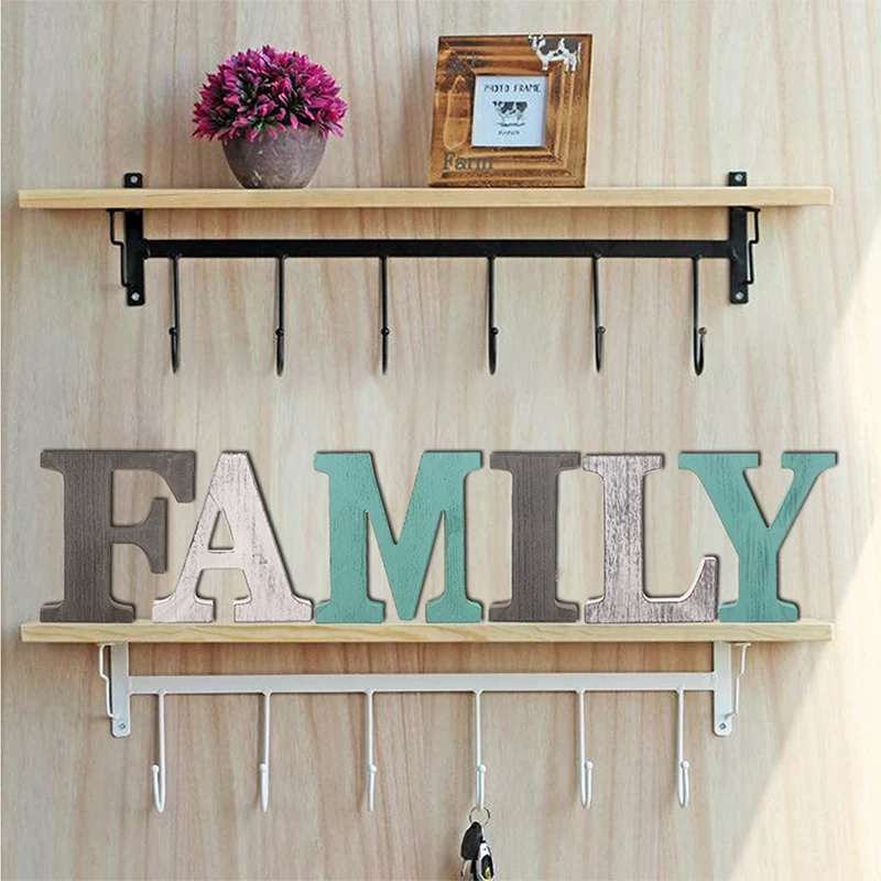 

80X15CM Wood Family Signs Rustic Freestanding Wooden Letters Block Word Signs Living Room Mantel Home Decor Supplies