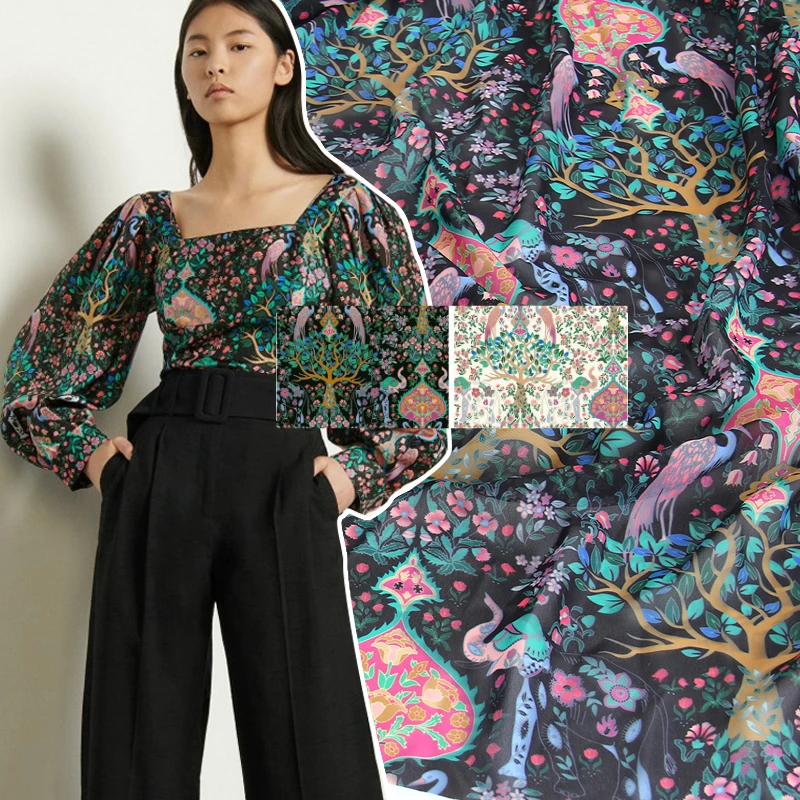 

50x145cm Printed Stretch Satin Polyester Fabric Cloth Factory Custom Soft Dress Clothing Chiffon Children's Fabrics for Sewing