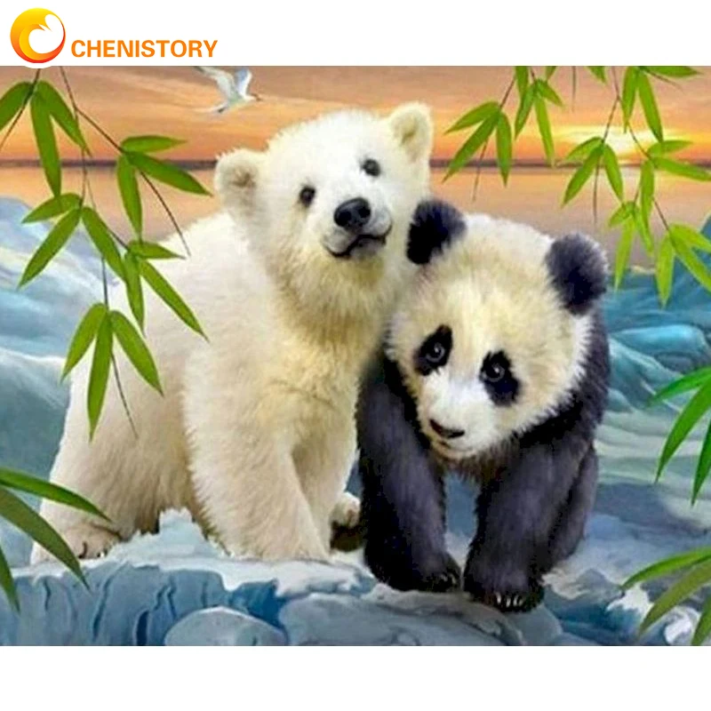 

CHENISTORY Diamond Painting Cross Stitch 5D Diy Diamond Embroidery Panda Polar Bear Mosaic Animal Rhinestone Picture Home Decor