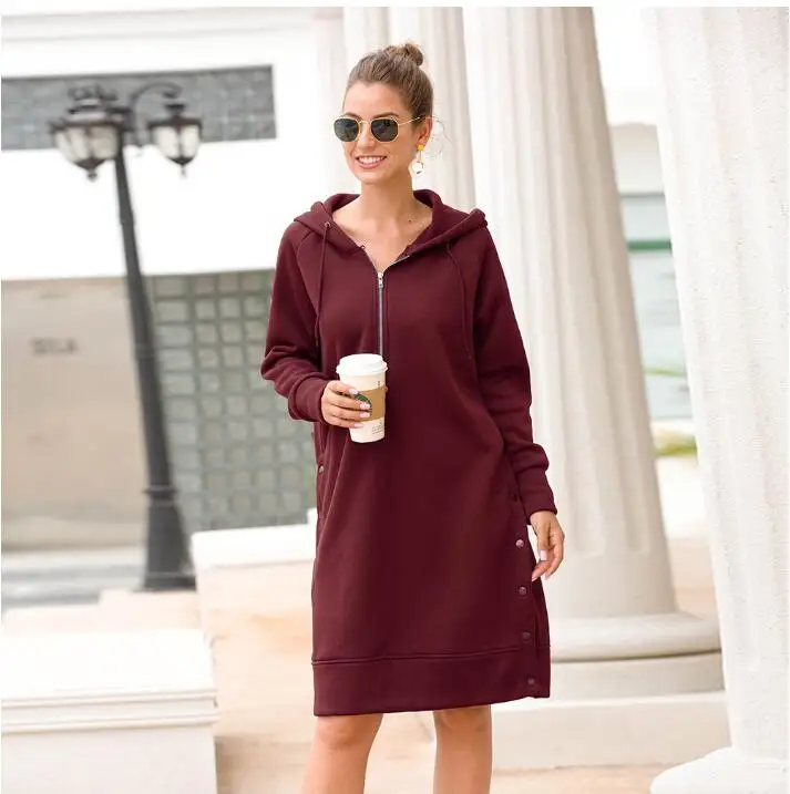 

Women Hoodies Sweatshirt Solid Long Sleeve Pullover Autumn Winter Casual Female Fashion Loose Long Hoodie Ladies Hoodied Dress