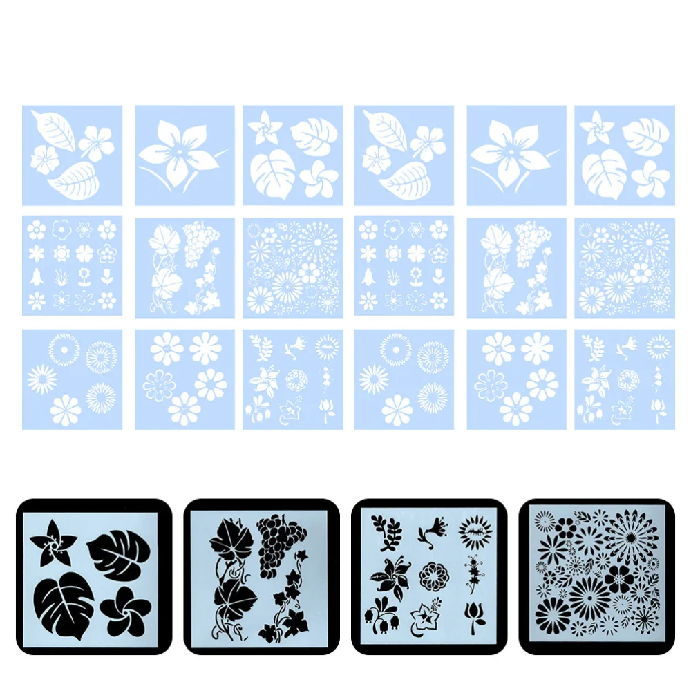 

18pcs DIY Craft Reusable Painting Templates Flower Leaf Design Drawing Stencil