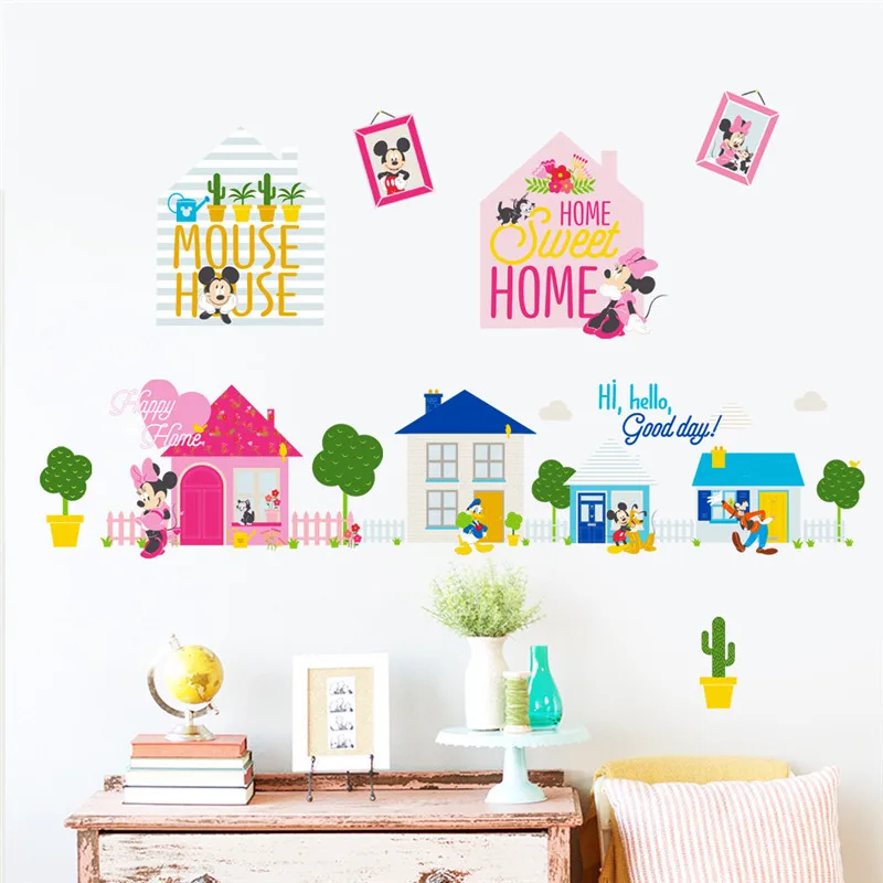 

Disney Mickey Minnie Mouse House 40*60cm Wall Stickers Kids Rooms Home Decor Cartoon Wall Decals Pvc Mural Art Diy Wallpaper