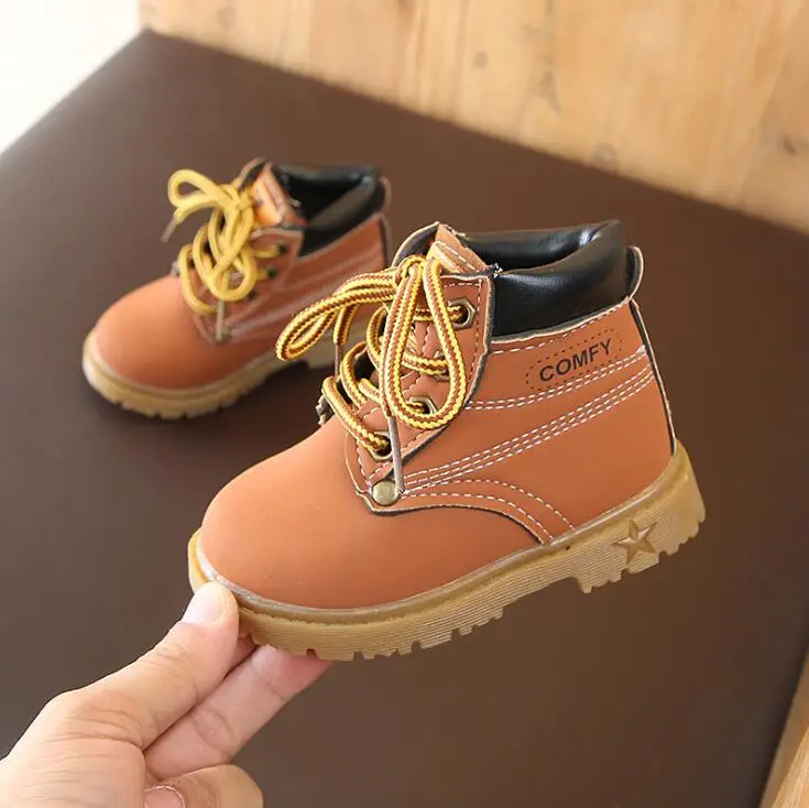 Детские ботинки для мальчиков и девочек кожаные сапоги модные Водонепроницаемый