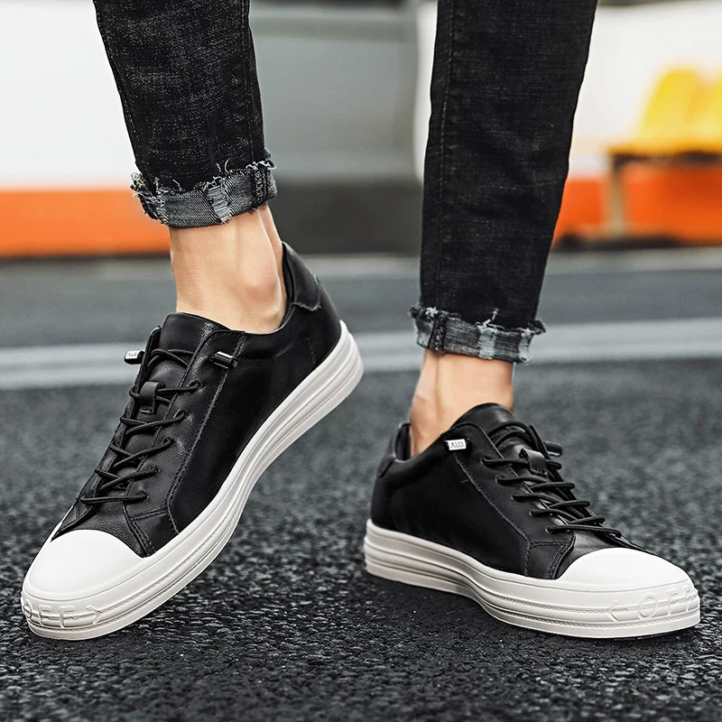 

Hot Sale 2020 Young Casual Footwear Men Genuine Leather Sneakers For Mens Rubber Bottom Casual Shoes Man Brand Flats Men Shoes