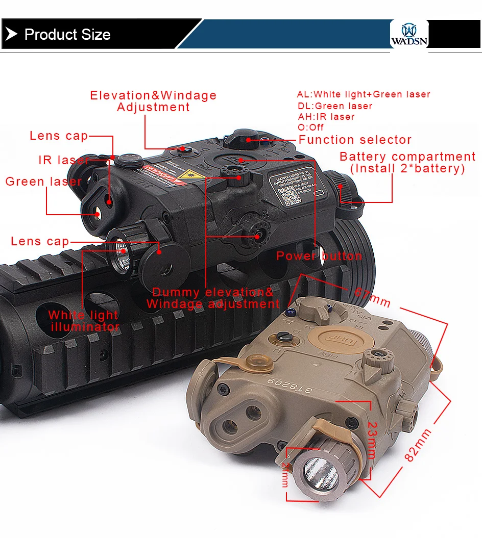 WADSN M720V тактический фонарь LA-15 зеленый точечный Лазер PEQ 15 усиленная подушечка давления двойной переключатель управления охотничье оружие огни