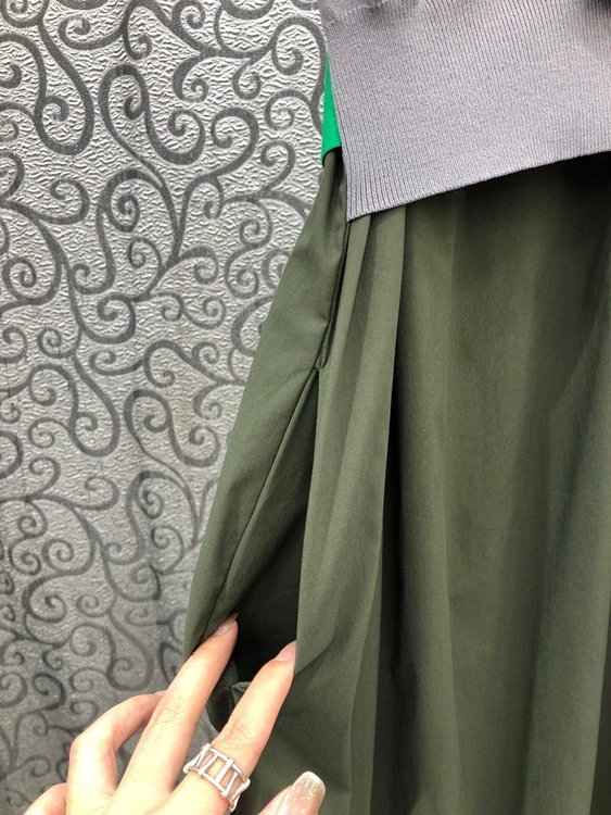 

One Piece Dress 2021 Autumn Fashion Clothing Women Turn-down Collar Striped Patterns Knitted Patchwork Short Sleeve Cotton Dress