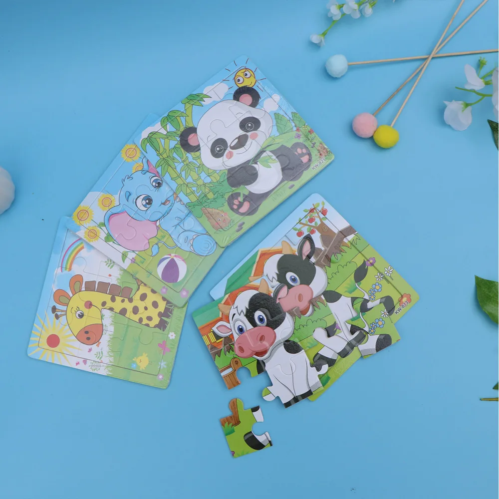 

4pcs Wood Puzzle Animal Jigsaw Educational for Tollders Kids Children (Elephant, Cow, Panda, Giraffe for Each 1pc)