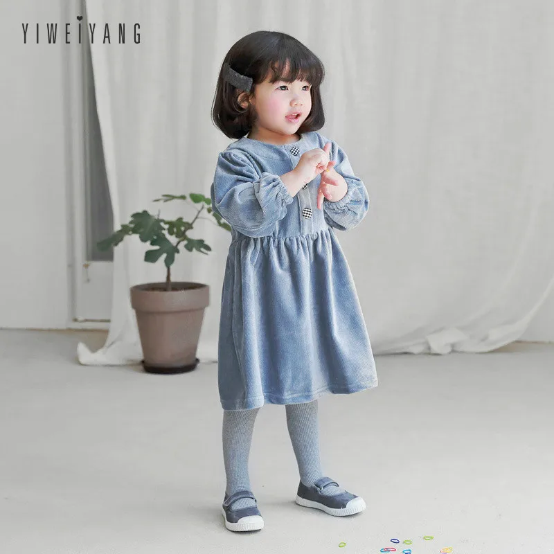 Новые осенние детские платья для девочек вельветовые с длинным рукавом модное