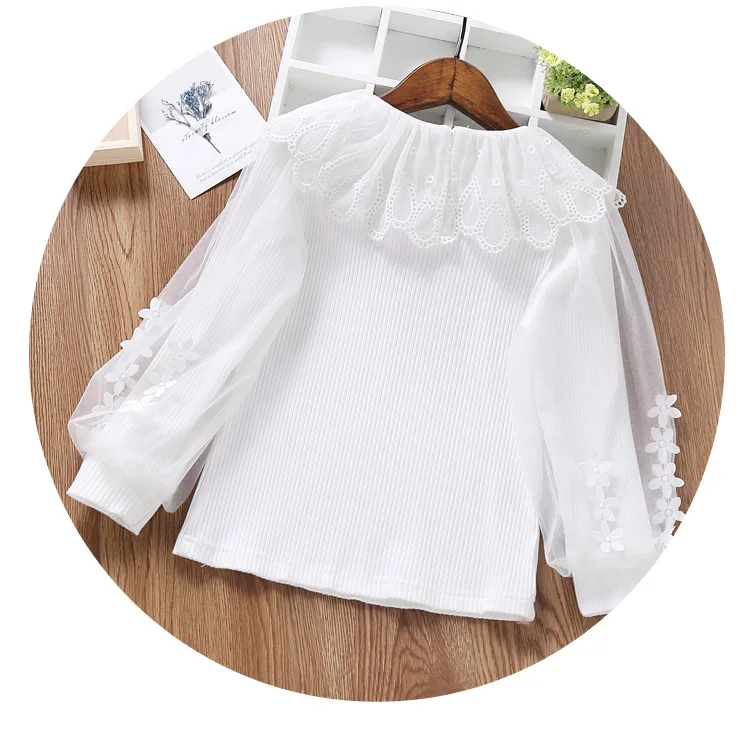 

Children Clothing Girls Long-sleeved T-shirt Spring Autumn Princess Lace Children Tops Solid Color Fashion Baby Clothes3-10Years
