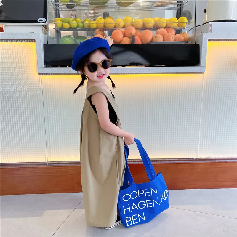 

2021 Korean Girls' Summer Black Suspender Top+irregular Wide-leg Pant Two-piece Suit