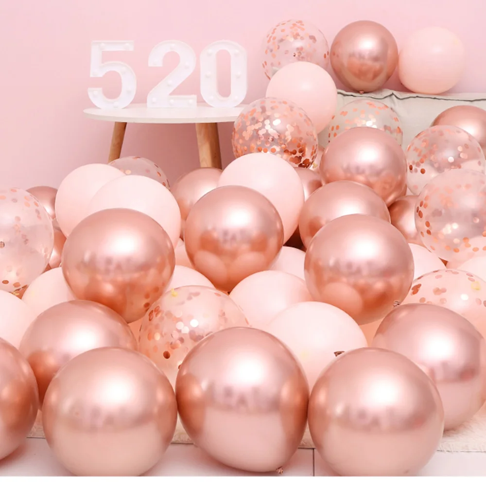 

18pcs 10inch Rose Gold Silver Pink Pearly Chrome Metal Confetti Latex Balloons Birthday Party Air Globos Adults Wedding Decor